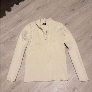 Cream Ribbed Half-Zip Sweater Pullover